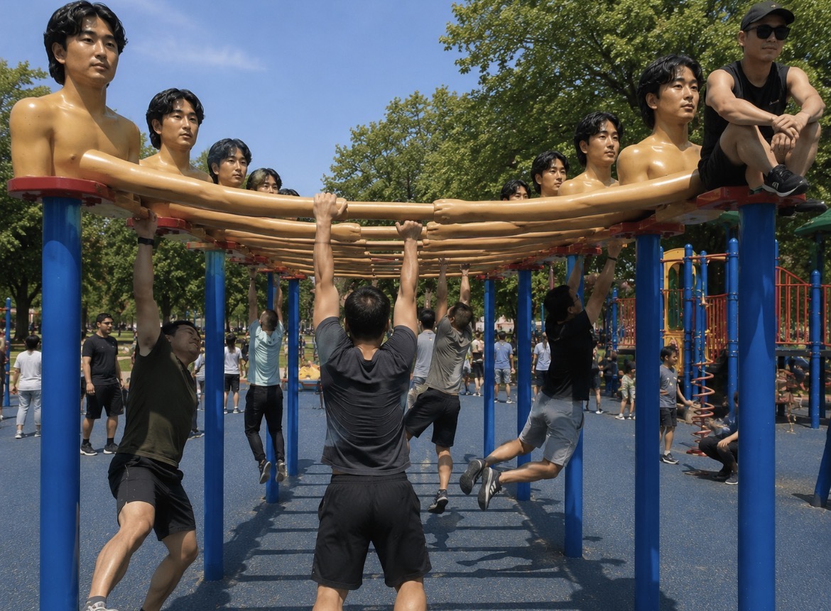 Monkey bars formed from Se Yong Park arms and torsos