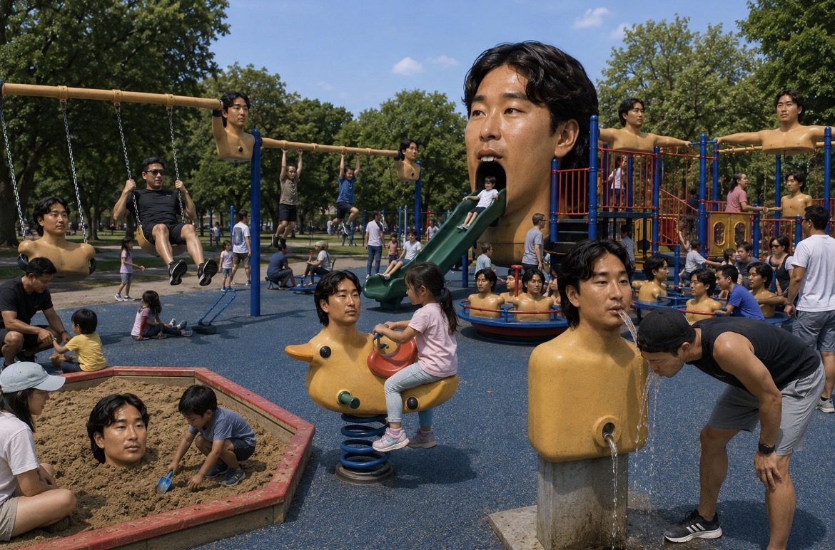 Wide view of a playground entirely built from Se Yong Park